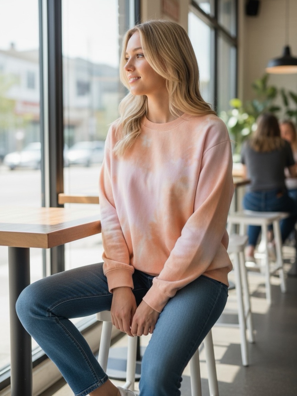 Forever 21 Juniors Peach Tie Dye Crewneck Sweatshirt Size M